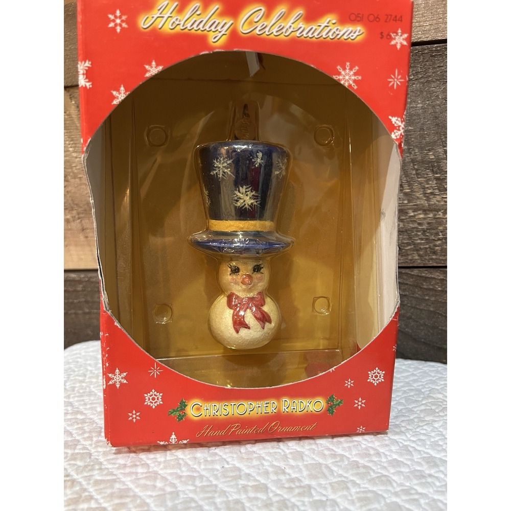 Vtg Radko Snowman Ornament 4" Hand Painted Christmas Frosty Ornament New In Box